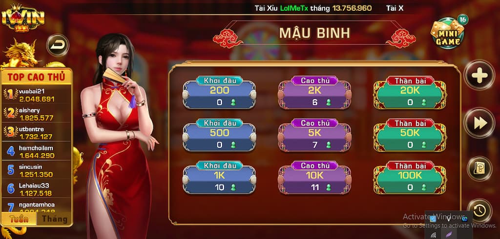 Game bài mậu binh tại Iwin club có gì hấp dẫn?