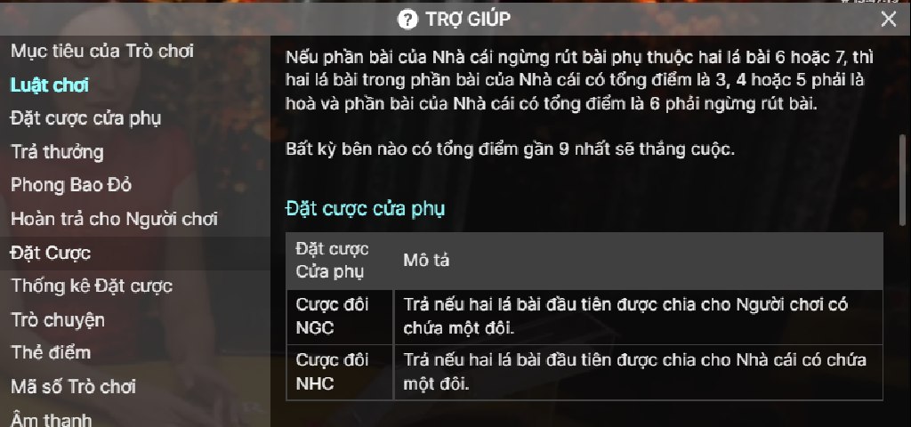 Luật baccarat iwin